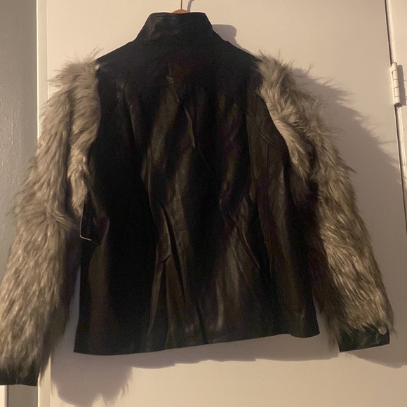 NWT: GOLDIE Black & Grey Faux Fur/Leather Sleeve Jacket - Picture 5 of 11